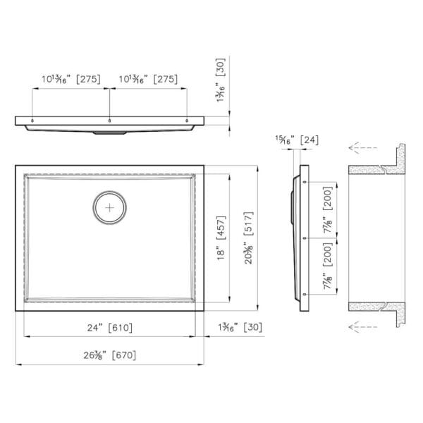 Sink Phantom Base Copper 24″ x 18" (30mm thk)
