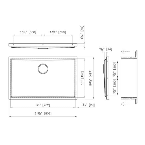 Sink Phantom Base Copper 30″ x 18" (20mm thk)