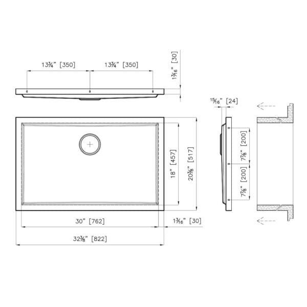 Sink Phantom Base Copper 30″ x 18" (30mm thk)