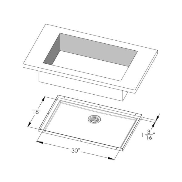 Sink Phantom Base Copper 30″ x 18" (30mm thk)