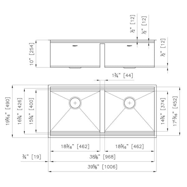 Sink Leonardo 40″ x 20" 2B – U/M