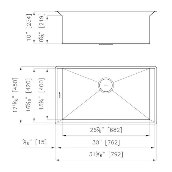 Michelangelo Sink 32″ x 18" – U/M