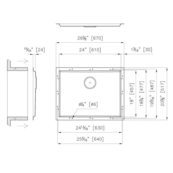 Sink Phantom Base 30″ x 18" (20mm thk)