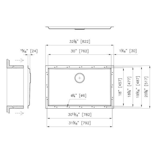 Sink Phantom Base 32″ x 20" – U/M